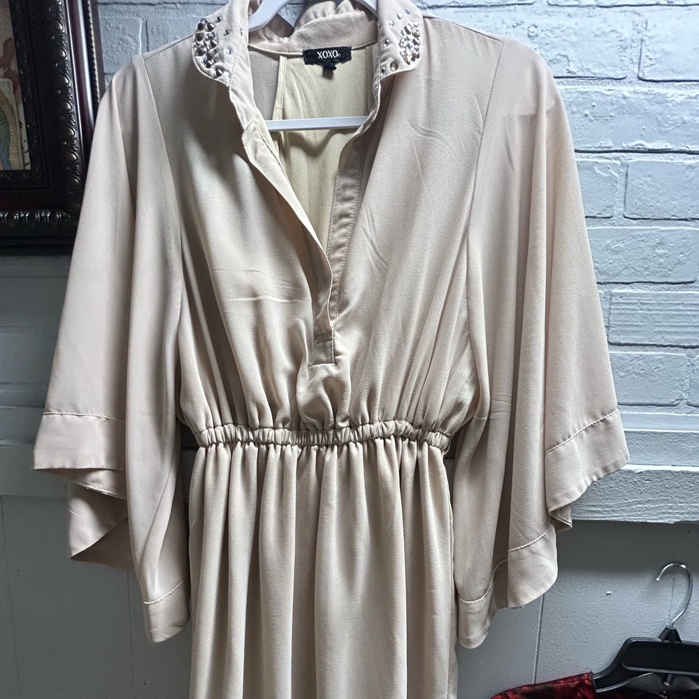 XOXO Cream Mini Dress with Embellished Collar